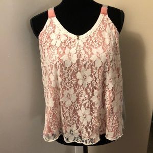 Pink and White Lace Top